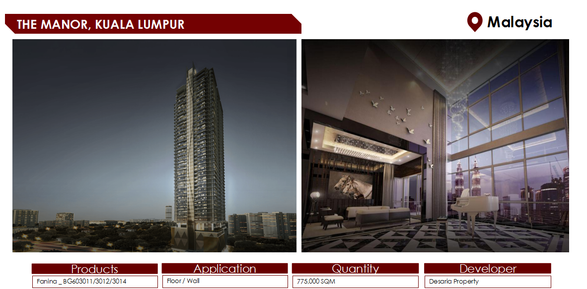 DPHOME projects in The MANOR, KUALA LUMPUR by using products Fanina _ Bg603011/3012/3014, Application Floor / wall