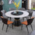 Round Dining Table with Sintered Stone white Top and Black Spinning Plate or Lazy Susan with Modern Design Power Coating Steel Base and Set of Chairs
