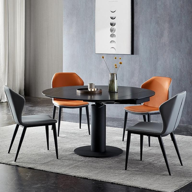 Extendable Round Sintered Stone Dining Table with Chairs Set- DPhome