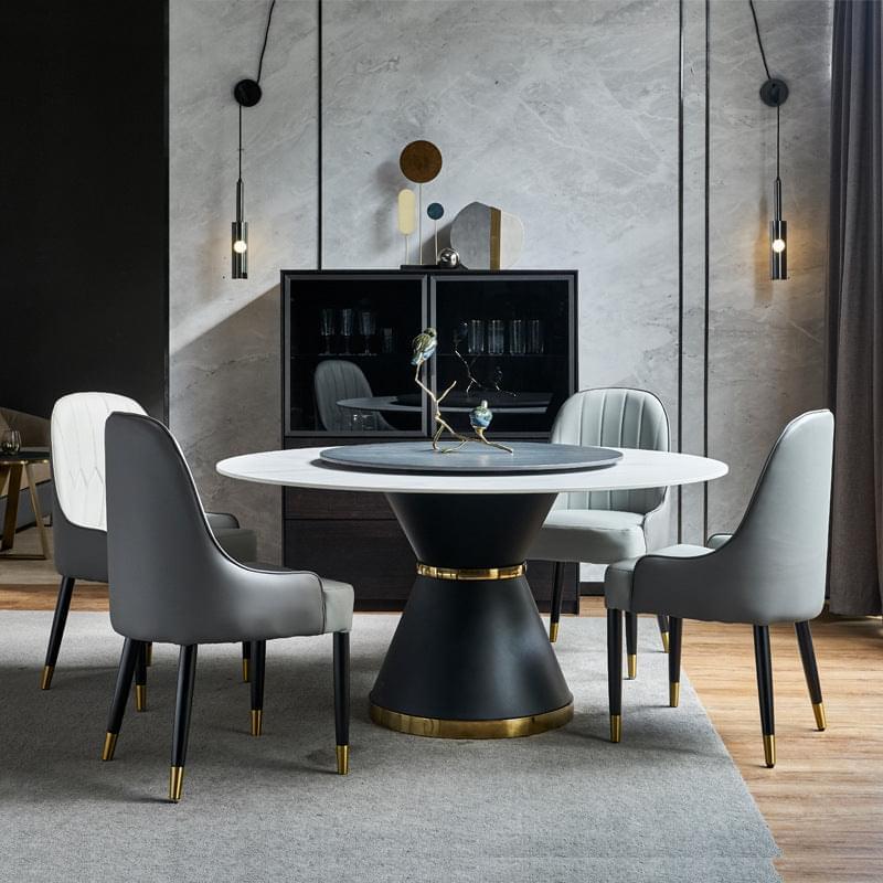 White Round Dining Table with Black Sintered Stone Top - DPhome