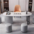 Modern Design Oval Long Isalnd Table with a Gray Cylindrical Cabinet and Black Carbon Steel Hardware Leg